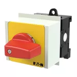 T0-2-1/IVS-RT Przełącznik Zał.-Wył., 3 bieg., 20 A, funkcja awaryjnego zatrzymania, 90 °, montaż na szynę TH, pokrętło czerwono-żółte bez możliwości blokady