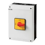 P3-100/I5-RT Przełącznik Zał.-Wył., 3 bieg., 100 A, w obudowie IP65, pokrętło czerwono-żółte bez możliwości blokady