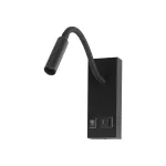 3W Hotelowa lampa ścienna USB / Chip CREE / Barwa: 3000K / Kolor: Czarny