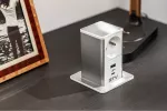 GNIAZDO MEBLOWE WYSUWANE TOWER, 1x GNIAZDO FRENCH, 1xUSB A, 1xUSB C, KABEL 1,5m, BIAŁE, KAPSEL INOX