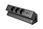 GNIAZDO MEBLOWE BASCO, 3 X GNIAZDO Z UZIEMIENIEM, USB A+C, KABEL 1,5m, CZARNE Z MOCOWANIEM
