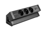 GNIAZDO MEBLOWE BASCO, 3 X GNIAZDO Z UZIEMIENIEM, USB A+C, KABEL 1,5m, CZARNE Z MOCOWANIEM