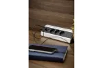 PRZEDŁUŻACZ BIURKOWY KĄTOWY 3X GNIAZDO Z UZIEMIENIEM, 2XUSB 2.1A 5V (SREBRNY)