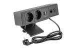 GNIAZDO MEBLOWE BAR, 2x GNIAZDO SCHUKO, 1xUSB A, 1xUSB C. 1xRJ45, 1xHDMI,, KABEL 1,5m, CZARNE