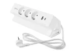 GNIAZDO MEBLOWE BASCO, 3 X GNIAZDO SCHUKO, USB A+C, KABEL 1,5m, BIAŁE Z MOCOWANIEM