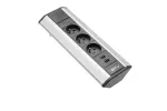 PRZEDŁUŻACZ BIURKOWY KĄTOWY 3X GNIAZDO Z UZIEMIENIEM, 2XUSB 2.1A 5V (SREBRNY)