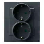 SONATA Gniazdo podwójne z uziemieniem schuko z przesłonami torów prądowych, kompletne z ramką - kolor szary grafit