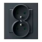 SONATA Gniazdo podwójne z uziemieniem z przesłonami torów prądowych, kompletne z ramką - kolor szary grafit