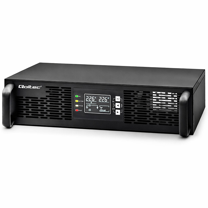 Qoltec Zasilacz awaryjny UPS do RACK | 3kVA | 3000W | Power Factor 1.0 | LCD | EPO | USB | On-line
