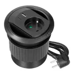 Gniazdo wpuszczane w blat z ładowarką USB, przepustem kablowym, i przewodem 1,4 m, 1x2P+Z (French), 2xUSB (typ A+C; PD20W), czarne