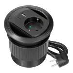 Gniazdo wpuszczane w blat z ładowarką USB, przepustem kablowym, i przewodem 1,4 m, 1x2P+Z (Schuko), 2xUSB (typ A+C; PD20W), czarne