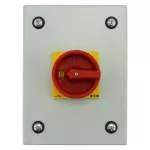 P1-40/SE1/SVB/N Rozłącznik ZAŁ-WYŁ, 3 bieg.+N, 40A, w obudowie ze stali, pokrętło czerwono-żółte z blokadą na kłódkę