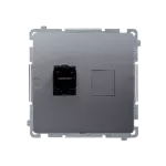 Simon Basic WMUK-0630xx-4011 Gniazdo komputerowe RJ45, kategoria 6, pojedyncze ekranowane z przesłoną przeciwkurzową (moduł). Montaż na łapki lub wkręty; srebrny mat