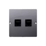 Simon Basic WMUK-0520F2-4011 Gniazdo komputerowe RJ45 podwójne kategoria 5e (moduł). Montaż gniazda na wkręty do puszki; srebrny mat