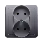 Simon Basic WMUW-10201x-4011 Gniazdo wtyczkowe bez uziemienia podwójne, monoblok, z przesł.torów prądowych 16A, 250V~, zac.śrubowe; srebrny mat Kompletne - nie do ramek