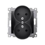 Simon 54 Nature WMDW-0021NM-049 Gniazdo wtyczkowe z uziemieniem z przesłonami podwójne do ramek NATURE (moduł) 16A, 250V~, zaciski śrubowe; czarny