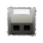 Simon Basic WMUK-P2xP0x-H013 Pokrywa gniazd teleinformatycznych na wkłady RJ typu: Panduit, skośna podwójna z polem opisowym. Montaż do puszki na wkręty; satynowy