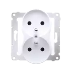 Simon 54 WMDW-00210M-011 Gniazdo wtyczkowe podwójne z uziemieniem z przesłonami (moduł) 16A, 250V~, zaciski śrubowe; biały