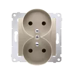 Simon 54 WMDW-00210M-044 Gniazdo wtyczkowe podwójne z uziemieniem z przesłonami (moduł) 16A, 250V~, zaciski śrubowe; złoty mat