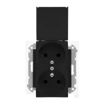 Simon 55 WMDW-00200O-149 Gniazdo wtyczkowe podwójne do wersji IP44 z uszczelką (moduł) 16 A, 250 V~, szybkozłącza. Klapka w kolorze pokrywy; Czarny mat