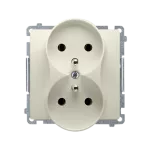 Simon Basic WMUW-00211M-9011 Gniazdo wtyczkowe podwójne z uziemieniem (moduł), z przesłonami torów prądowych, Σ16A, 250V~, zaciski śrubowe; beż