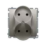 Simon Basic WMUW-00201M-H011 Gniazdo wtyczkowe podwójne bez uziemienia (moduł) z przesłonami torów prądowych, Σ16A, 250V~, zaciski śrubowe; satynowy