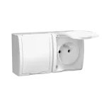 Simon Aquarius WMQW-30211x-1011 Gniazdo wtyczkowe podwójne z uziemieniem bryzgoszczelne IP54, klapka biała, z przesłonami torów prądowych, Σ16A, 250V~, zaciski śrubowe; biały