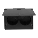 Simon 54 WMEW-32211x-049 Gniazdo podwójne Schuko natynkowe bryzgoszczelne IP44 z przesłonami wersja skandynawska 16A, 250V~, zaciski śrubowe; czarny