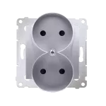 Simon 54 Nature WMDW-0020NM-043 Gniazdo wtyczkowe bez uziemienia z przesłonami podwójne do ramek NATURE (moduł) 16A, 250V~, zaciski śrubowe; srebrny mat