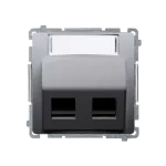 Simon Basic WMUK-P2xP0x-4013 Pokrywa gniazd teleinformatycznych na wkłady RJ typu: Panduit, skośna podwójna z polem opisowym. Montaż do puszki na wkręty; srebrny mat