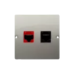 Simon Basic WMUM-0500x2-H011 Gniazdo komputerowe RJ45 kat.5e + telefoniczne RJ12 (moduł). Montaż gniazda na wkręty do puszki; satynowy