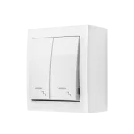 Simon Aquaclick WA-CW6Lxxx-2x-11xx Łącznik schodowy natynkowy podwójny z podświetleniem, IP44, 10AX, 250V~, zaciski śrubowe; biały