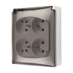 Simon Aquaclick WA-CGZ4Zxx-xx-11Ax Gniazdo wtyczkowe natynkowe, 4-krotne z uziemieniem, klapka transparentna z przesłonami torów prądowych, IP44, Σ16A, 250V~, zaciski śrubowe; biały