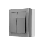 Simon Aquaclick WA-CW6xx-2x-x-16xx Łącznik schodowy natynkowy podwójny bez piktogramu, IP44, 10AX, 250V~, zaciski śrubowe; szary