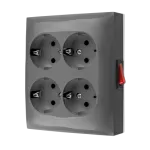 Simon Aquaclick WA-GSZN4W1-xx-16xx Gniazdo wtyczkowe natynkowe, Schuko, 4-krotne, z wbudowanym wyłącznikiem, IP20, 16A, 250V~, zaciski śrubowe; szary