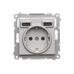 Simon 55 WMDW-001113-143 Gniazdo schuko z zintegrowaną ładowarką 2xUSB A (moduł), 2.1 A, 5 V DC, 230 V; Aluminium mat