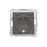 Simon 55 WMDW-001113-149 Gniazdo schuko z zintegrowaną ładowarką 2xUSB A (moduł), 2.1 A, 5 V DC, 230 V; Czarny mat