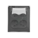 Simon Aquaclick WA-CGZ4Zxx-xx-18Ax Gniazdo wtyczkowe natynkowe, 4-krotne z uziemieniem, klapka transparentna z przesłonami torów prądowych, IP44, Σ16A, 250V~, zaciski śrubowe; ciemnoszary