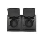 Simon Aquaclick WA-CGZ21CZS-XX-49X Gniazdo wtyczkowe natynkowe, 2x 1-krotne z uziem., klapka w kolorze pokrywy, z przesł. torów prąd., IP44, Σ16A, 250V~, szybkozłącza; czarny