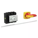 P3-80/M4/K2-PR/N Rozłącznik główny, 3 bieg.+N, blok. na kłódkę w pozycji Wył. i Zał., z 400 mm metalową osią, montaż rozłączny, pokrętło żółt.-czerw. z blokadą na kłódkę