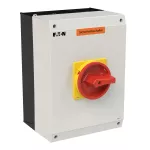 P3-80/I5-SI/HI11 Rozłącznik ZAŁ-WYŁ, 3 bieg.+1NO+1NC, 80A, w obudowie IP65, pokrętło czerwono-żółte z blokadą na kłódkę, tabliczka "Safety Switch"