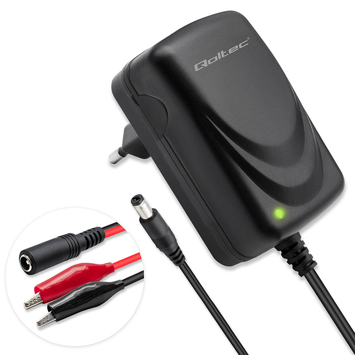 Qoltec Automatyczna ładowarka do akumulatora AGM GEL STD | Prostownik 6V/12V | 6W | 5.5x2.1 | Kabel 1.8m