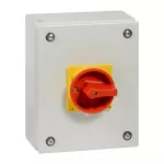 P3-80/SE3/SVB Rozłącznik ZAŁ-WYŁ, 3 bieg., 80A, w obudowie ze stali, pokrętło czerwono-żółte z blokadą na kłódkę