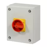 P3-80/SE3/SVB Rozłącznik ZAŁ-WYŁ, 3 bieg., 80A, w obudowie ze stali, pokrętło czerwono-żółte z blokadą na kłódkę