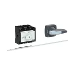 P3-80/M4/K2-PG/HI11 Rozłącznik główny, 3 bieg., 80A+1NO+1NC, blok. na kłódkę w pozycji Wył. i Zał., z 400 mm metalową osią, montaż rozłączny, pokrętło szare z blokadą na kłódkę