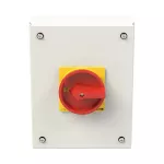 P3-80/SE3/SVB/HI11 Rozłącznik ZAŁ-WYŁ, 3 bieg.+1NO+1NC, 80A, w obudowie ze stali, pokrętło czerwono-żółte z blokadą na kłódkę