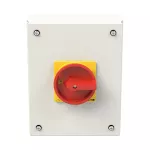 P3-80/SE3/SVB/HI11 Rozłącznik ZAŁ-WYŁ, 3 bieg.+1NO+1NC, 80A, w obudowie ze stali, pokrętło czerwono-żółte z blokadą na kłódkę