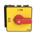 P3-80/E-RT/N Rozłącznik ZAŁ-WYŁ, 3 bieg.+N, 80A, montaż natablicowy, pokrętło czerwono-żółte bez możliwości blokady