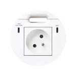 Simon 400 TS4-KR3520001-9 S400 Flash90 K45, meblowe gniazdo zasilające z uziemieniem (bolec uziemiający) z ładowarką USB-C 100W i przepustem kablowym, IP20, 16A, biały, wym. montażowe: Ø80mm;biały