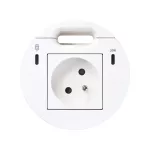 Simon 400 TS4-KR3321301-9 S400 Flash90 K45,meblowe gniazdo zasilające z uziemieniem (bolec uziemiający) z ładowarką USB-C 20W, portem USB-C DATA i przepustem kablowym – stacja dokująca 1x HDMI + LAN + 3x USB-A ;biały